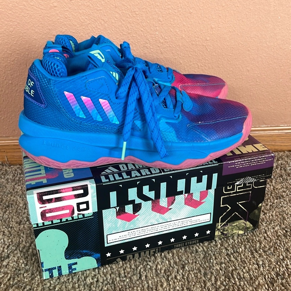 Adidas Dame 8 ‘Battle Of The Bubble’ Electric Blue and Hot Pink Basketball Shoes